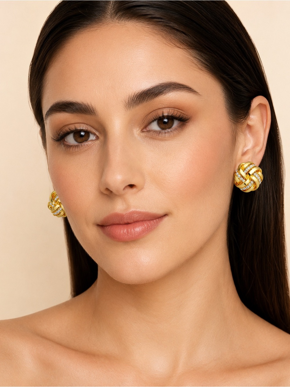 Vintage Gold Crystal Knot Statement Earrings - Picture 3 of 4